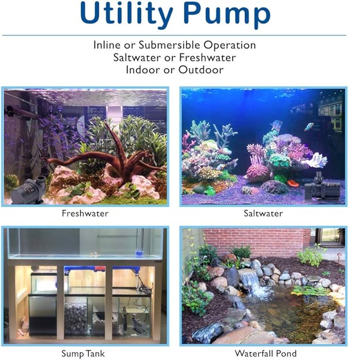 hygger 24V DC Water Pump Quiet Inline/Submersible Saltwater Aquarium Pump with LCD Display Controller 800 GPH Return Pump for Coral Reef Tank Sump
