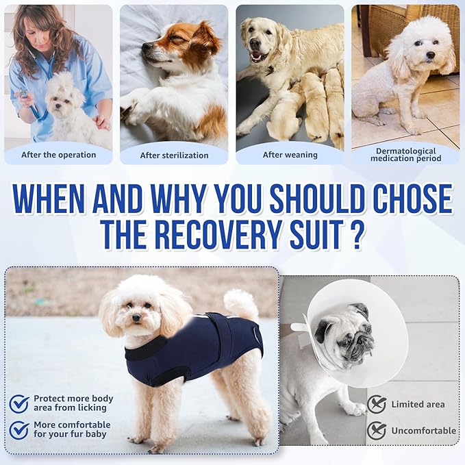 Lukovee Recovery Suit for Dogs, Zipper-On Onesie for Female Male Dog, Abdominal Wounds Cone E-Collar Alternative, Prevent Licking Spay (L, Dark Blue)