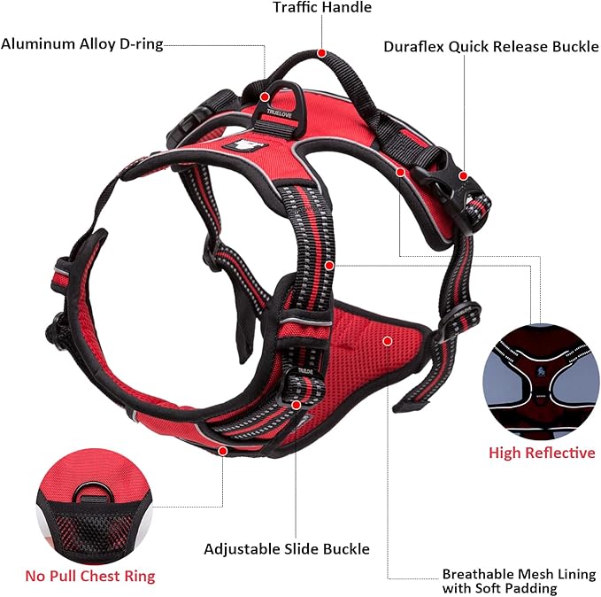 TRUE LOVE Adjustable No-Pull Dog Harness Reflective Pup Vest Harnesses Comfortable Control Brilliant Colors Truelove TLH5651(Fushcia,XL)