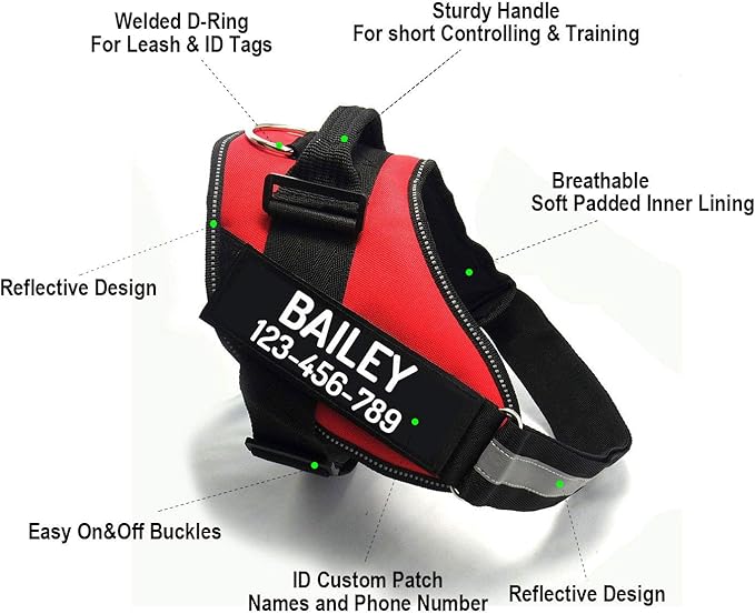 PawPawify Custom No Pull Dog Harness with Name and Phone Number, Heavy Duty Personalized Pet Vest to Prevent Tugging, Pulling, or Choking, Training and Walking (Red, XXL (85-140 LBS))