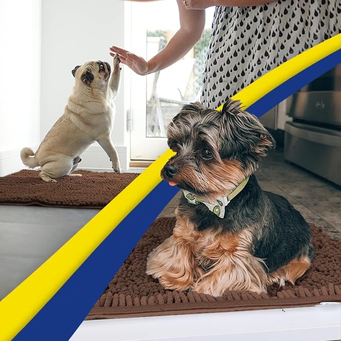 Muddy Mat® Pack of 3 Highly Absorbent Microfiber Dog Door Mat and Pet Rug, Non Slip Thick Washable Area Mat Soft Chenille for Kitchen Bathroom Bedroom and Outdoor - Brown Small, Medium & Large