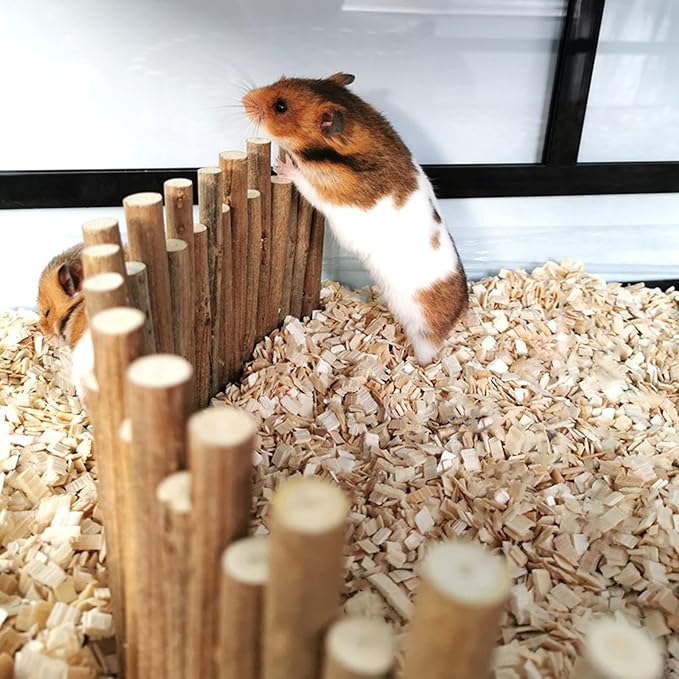 Ejoyous Hamster Wooden Bridge, Wood Ladder Hamster Fence Hideout Cage Bedding Climbing Toys for Syrian Hamsters Gerbil Small Animals (30CM Fence)