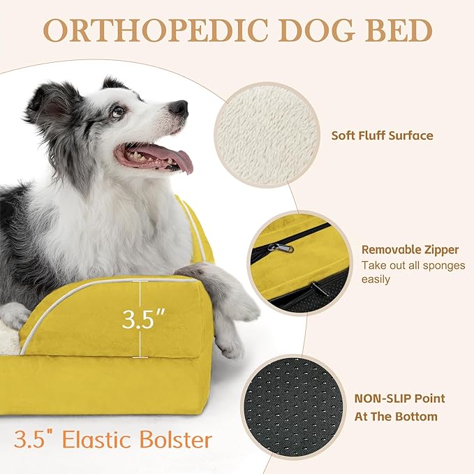 Comfort Expression Small Dog Beds Waterproof Cat Beds Orthopedic Foam Sofa Beds for Small Dogs Comfy Pet Bed with Washable Removable Cover & Non-Slip Bottom(XX-Small,Spicy Mustard)