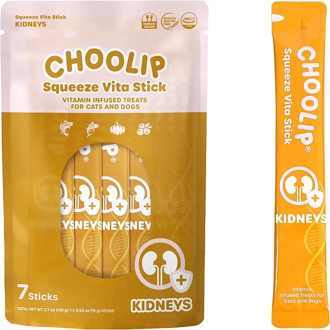 Squeeze Vita Stick Lickable Treats for Dogs & Cats. 7 Kidney Support Sticks with Essential multivitamins. Soft and Tasty Paste for All Life Stages, Supporting Kidney Health