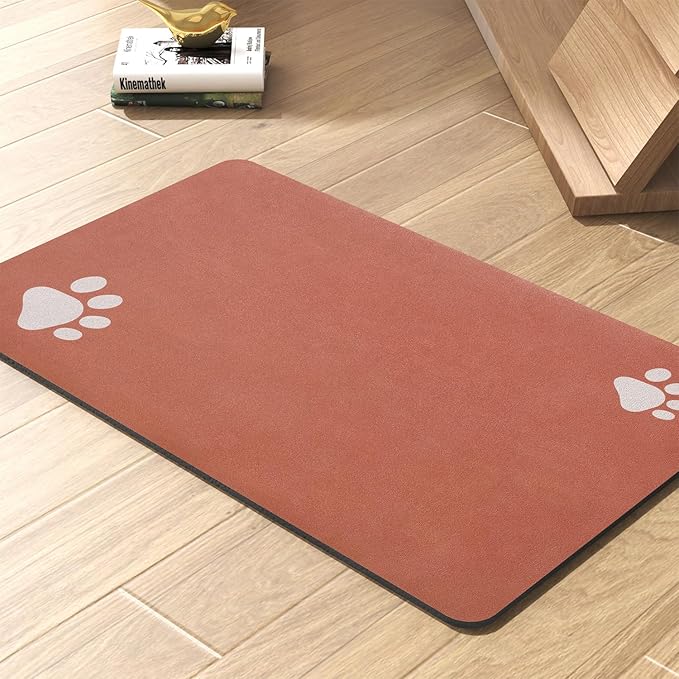 Pet Feeding Mat-Absorbent Dog Mat for Food and Water Bowl-No Stains Quick Dry Dog Water Dispenser Mat（Orange,12"x19"
