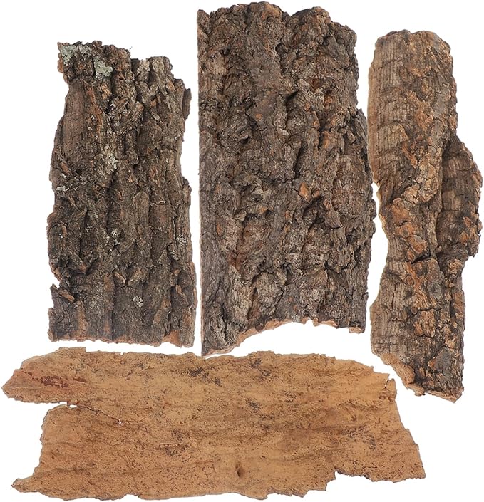 Amosfun 4pcs Reptile Bark Cork Wood Bark Decor Cork Flat Bedding for Bearded Dragon Lizard Geckos Tortoise, Random Size 3.2 to 5.5Inch