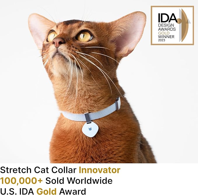 Safety Cat Collar Pro and Tag Set - U.S. IDA Gold Award, Elastic Release Cat Collar Charm Tag, Non Breakaway Cat Collar Adjustable with Charm for Kitten Small Large Cats (Blush Pink, M)
