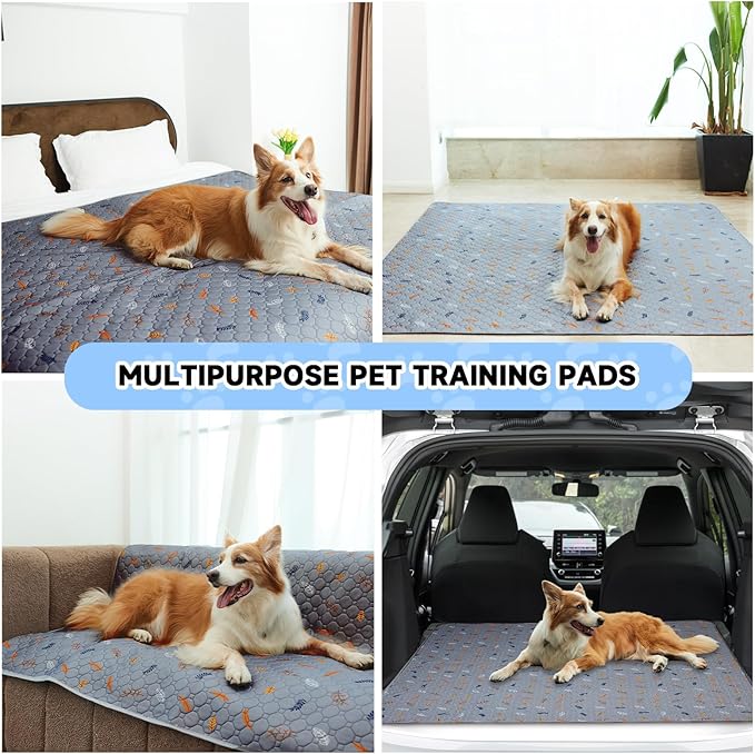 Sunheir Washable Pee Pads for Dogs Extra Large 36" x 48" 2-Pack Reusable Puppy Pads Pet Training Pads, Whelping Pad, Non-Slip Protects Against Urine Leakage (Leaves - Light Grey, 36x48)