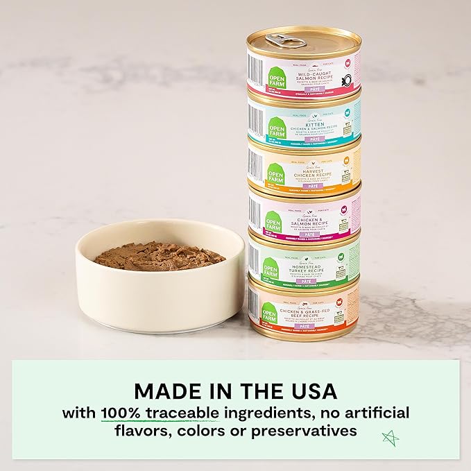 Open Farm Canned Cat Food, Paté for Complete & Balanced Nutrition, Grain-Free and Legume-Free Wet Cat Food, Salmon Recipe, 5.3oz Cans (Case of 12)