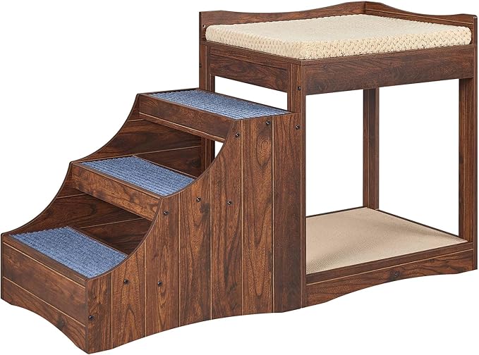 unipaws Pet Bunk Bed with Removable Step for Dogs and Cats, Multi-Level Bed Window Perch Seat Platform with Cushion and Cat Scratch Pad, Indoor Use