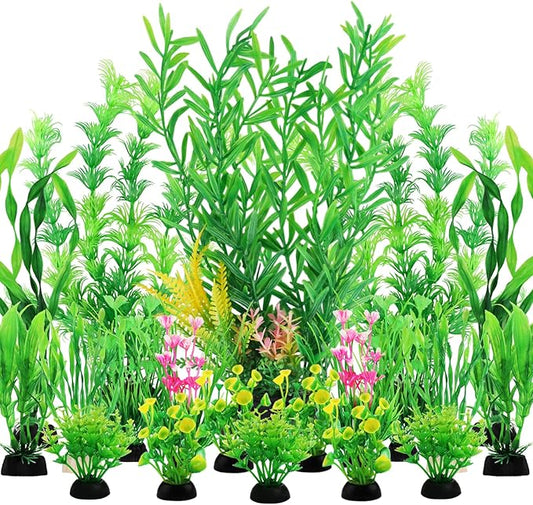 Fish Tank Plants, 20pcs Aquarium Decor Green Plants Artificial Aquarium Decorations Plant, Fish Tank Accessories for Household and Office Aquarium Simulation, Small to Large