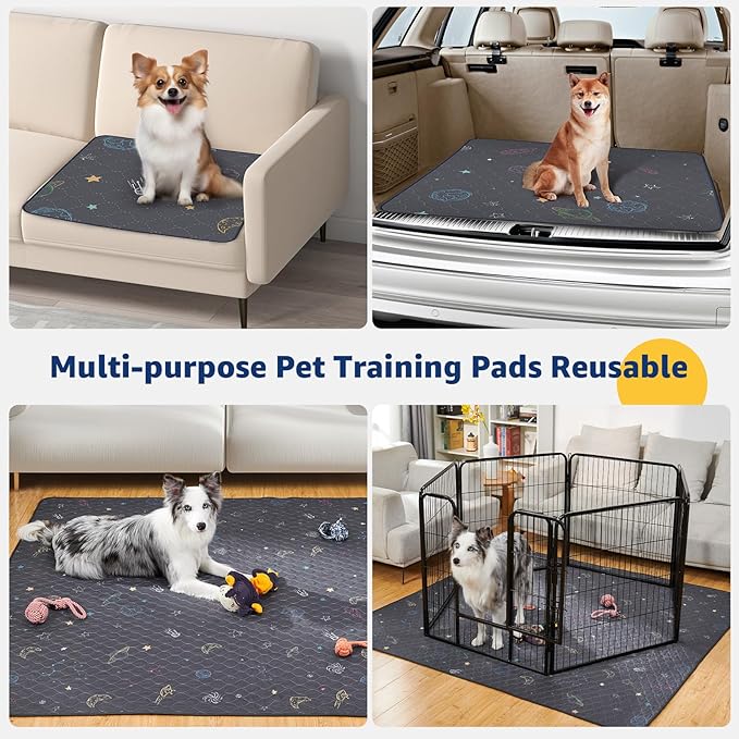 LOOBANI Washable Pee Pads for Dogs: 2 Pack Reusable Puppy Pads for Small Pet, Waterproof Whelping Pads, Non-Slip Potty Training Mat for Dog Playpen, Floor, Cage, Sofa, Crate, Grey, 18" x 24"