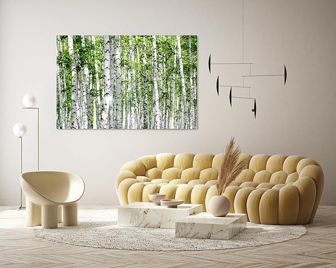 Nature Wall Art Prints - Ocean Forest Mountain Lake Canvas Landscapes - Small to Extra Large Living Room Bedroom Kitchen Bathroom Décor (Green Brich Trees, 24L" x 36W")