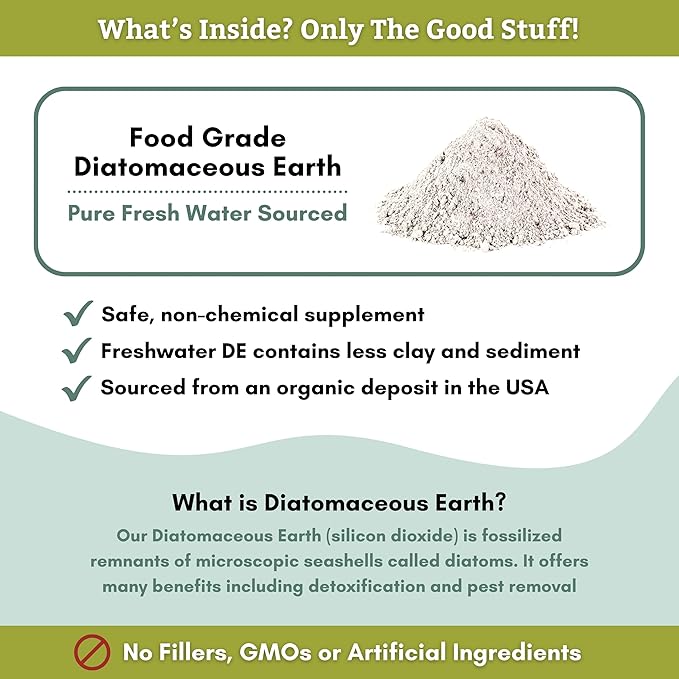 Wholistic Pet Organics DE for Dogs Organic Food Grade for Dogs Safe Non-Chemical Freshwater Silica Improves Overall Health (26 oz)