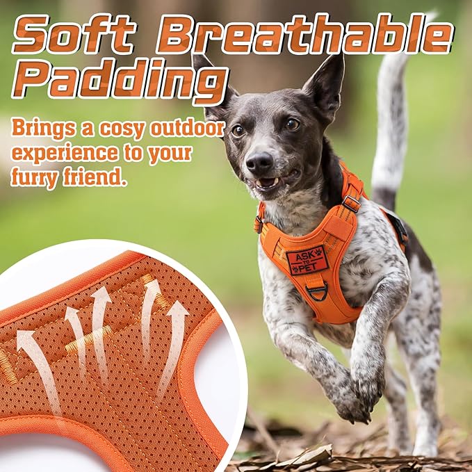 rabbitgoo Tactical Dog Harness Medium Sized Dog, No Pull Military Service Vest with Handle & Molle, Easy Control for Training Walking, Adjustable Reflective Straps, Orange, M