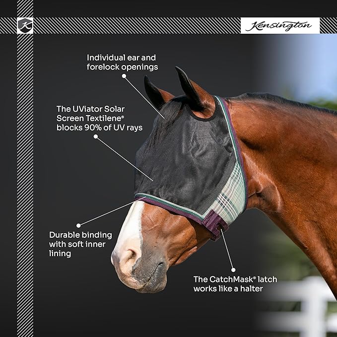 Kensington 90% UV Fly Mask CatchMask UViator - Without Ears & Forelock Freedom Web Trim Size: X.Large Color: 2017 - Lavender Mint