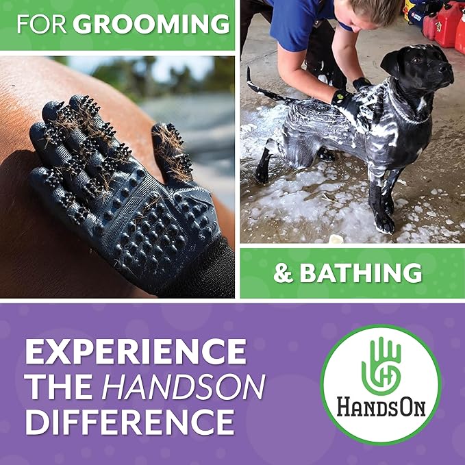 H HANDSON Pet Grooming Gloves - Patented #1 Ranked, Award Winning Shedding, Bathing, & Hair Remover Gloves - Gentle Brush for Cats, Dogs, and Horses (Grey, X-Large)