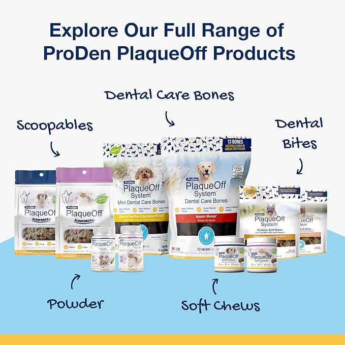 ProDen PlaqueOff Powder for Pets - Cat & Dog Breath Freshener - Plaque & Tartar Remover for Pet Oral Care - 60g
