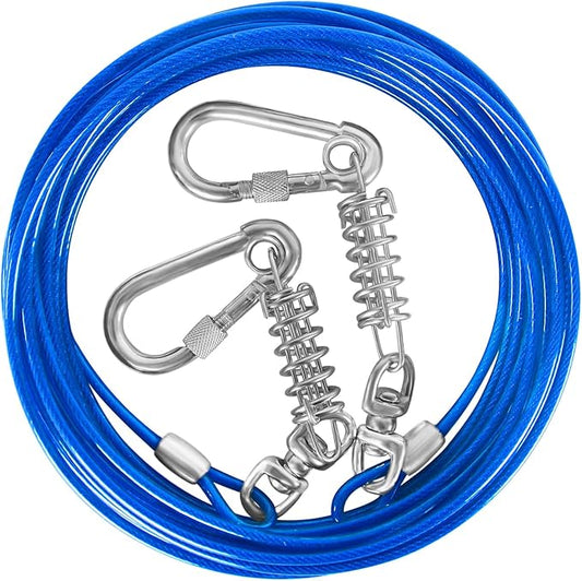 Dog Tie Out Cable - 10/15/20/25/30FT Heavy Duty for Large Dogs Up to 250LBS - Rosy Pink/Blue/Purple/Silver/Red/Green/Yellow
