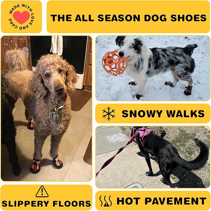 Hcpet Dog Shoes, Dog Boots for Small Dogs, Waterproof Medium Dog Booties Paw Protector for Summer Hot Pavement, Winter Snowy Day, Outdoor Walking, Indoor Hardfloors Anti Slip Sole Black Size 4