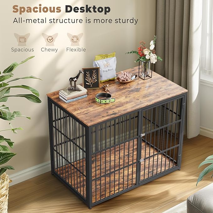 48'' XXL Dog Crate Furniture with 3 Doors,Wooden Crate End Table Heavy Duty Indoor Combination Cage for Medium to Large Dogs, Multiple Units Can be Combined