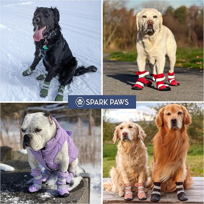 Spark Paws Dog Shoes, Waterproof Dog Boots for Medium to Large Dogs, Non Slip, Breathable Dog Booties and Paw Protectors - 4PCS Doggie Hiking Boots with Reflective Straps - Pink, Size 6