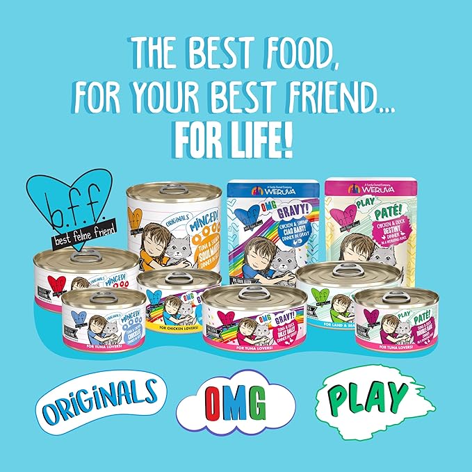 Weruva B.F.F. Play - Best Feline Friend Paté Lovers, Aw Yeah!, Salmon & Tuna Tuck Me in with Salmon & Tuna, 5.5oz Can (Pack of 8)