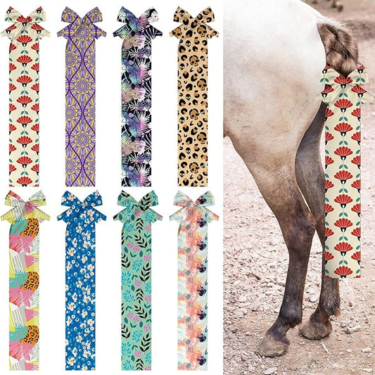 Eccliy 8 Pcs Horse Tail Bag Breathable Guard Stretchy 22" Slip on Horse Tail Wrap 2 Strand Closure Straps Grooming Supplies to Keep from Dirt Breakage Rubbing 8 Designs