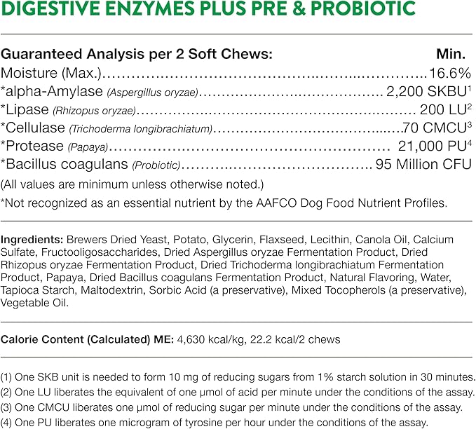 NaturVet – Digestive Enzymes - Plus Probiotics & Prebiotics – Helps Support Diet Change & A Healthy Digestive Tract – for Dogs & Cats (Soft Chews, 120 Count)