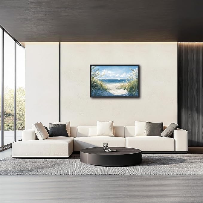 Framed Large Beach Wall Art for Living Room, Oversized Coastal Nautical Wall Decor Sailboat Canvas Seaside Pictures Modern Artwork Home Decoration for Living Room Bedroom Office 36"x24"