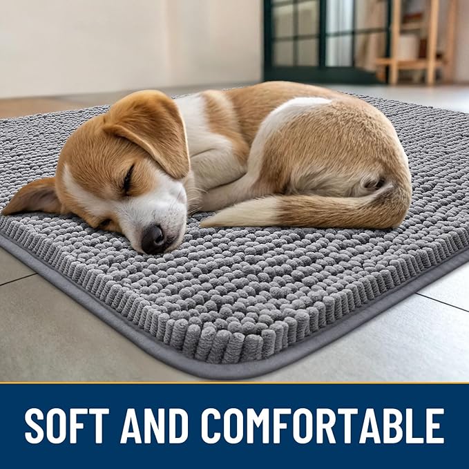 Smiry Dog Door Mat for Muddy Paws 40x32, Absorbs Moisture and Dirt Doormat, Non-Slip Washable Quick Dry Chenille Front Door Mat Indoor Entrance, Entryway Carpet for Inside Floor, Grey