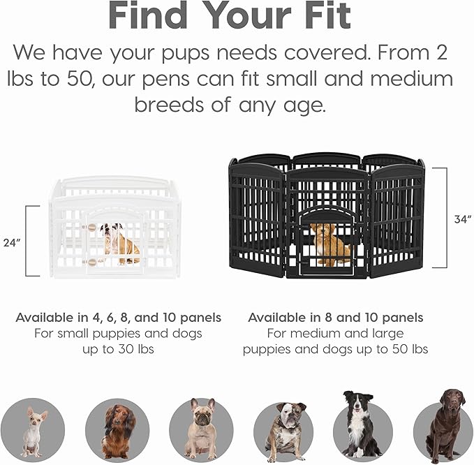 IRIS USA 34" 8-Panel Dog Playpen, 63 x 63 x 35, Puppy Fence, Puppy Playpen, Dog Play Pen Indoors, Pet Fence, Puppies/Small Dogs, Black