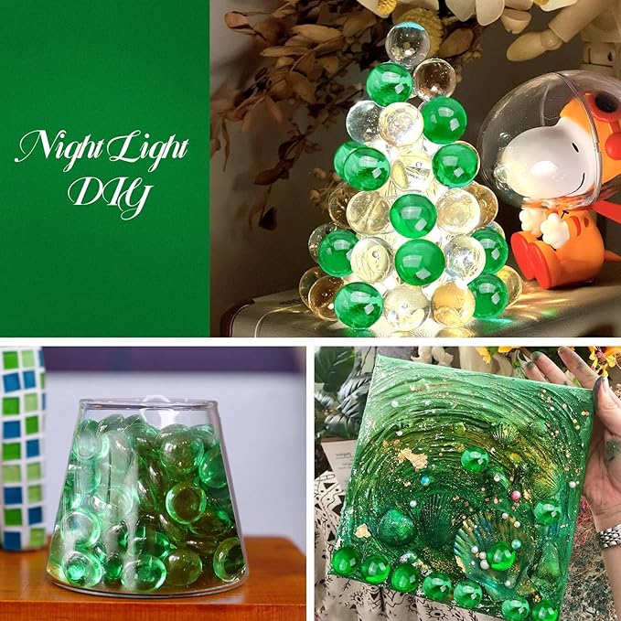 2LB Green Flat Glass Marbles for Vases, Gemstone Beads Vase Filler Decorative Glass Pebbles for Fish Tank, DIY Crafts, Aquarium Decor Rocks
