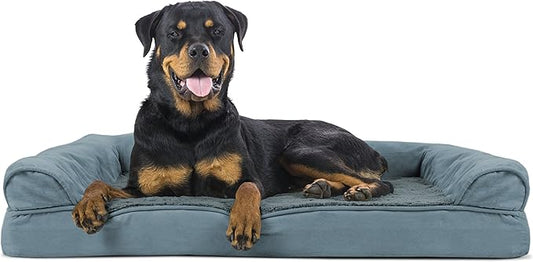 Furhaven Orthopedic Dog Bed for Large Dogs w/ Removable Bolsters & Washable Cover, For Dogs Up to 95 lbs - Plush & Suede Sofa - Deep Pool, Jumbo/XL