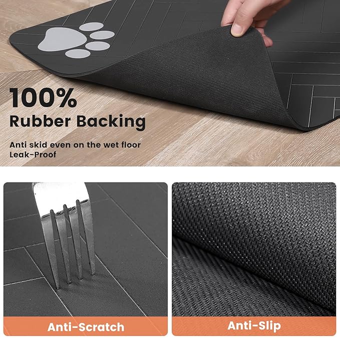 Pet Feeding Mat-Absorbent Pet Placemat for Food and Water Bowl, with Waterproof Rubber Backing, Quick Dry Water Dispenser Mat for Dog and Cat (16"x24", Blue)