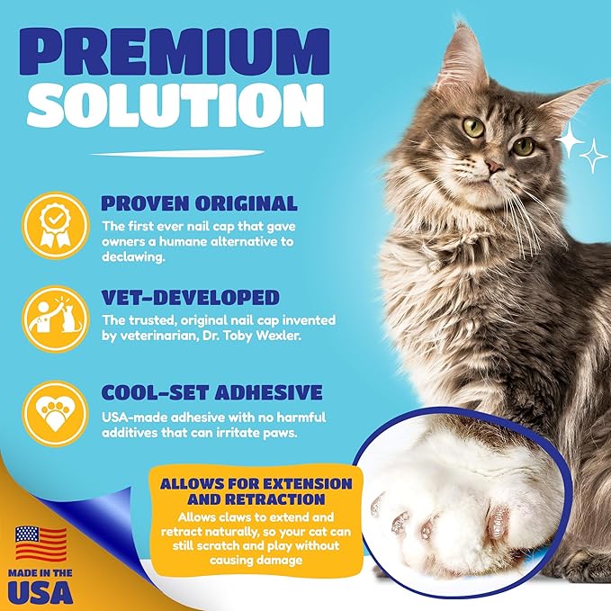 Soft Claws Cat Nail Caps for Medium Cats – (40 Caps, Blue & Green) - Made in USA - Veterinarian-Developed | Protects Furniture & Skin - Easy to Apply, Long-Lasting Anti-Scratch Soft Cat Claw Covers
