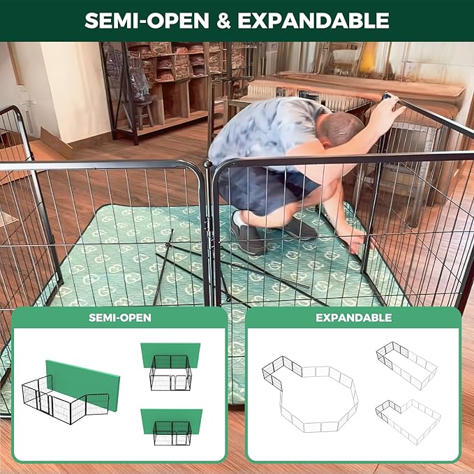 FXW Homeplus Unleashed Indoor Dog Playpen - Stress-Free and Safe Play, Heavy Duty 24 Inch 8 Wire Panels Dog Pen for Puppy and Small Dogs, Black│Patented