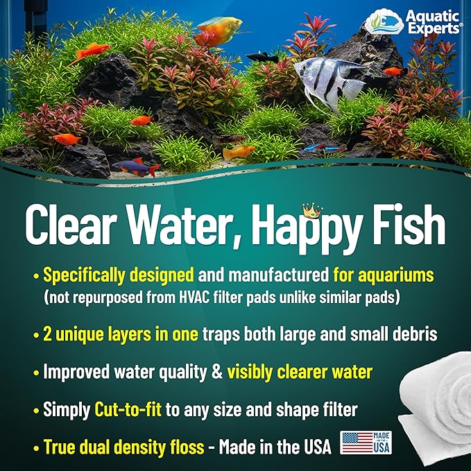Aquatic Experts Aquarium Filter Floss for Fish Tank Filters - FilterFirst Aquarium Filter Pad - Media Roll for Crystal Clear Water, 3/4" - 1" Thick (12 Inch Wide, 24 Feet Long)